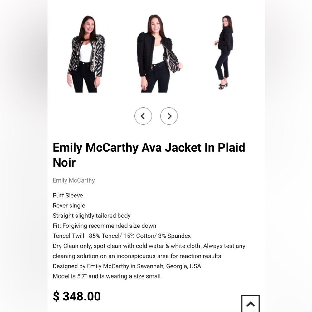 Emily McCarthy Ava Reversible Jacket Plaid Noir Navy/Black/Cream Sz XS Women’s - Picture 11 of 14